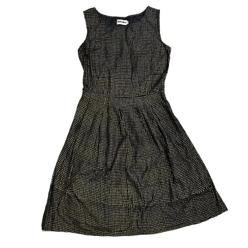 Fabindia Black Gold Polka Dot Viscose Silk Dress S